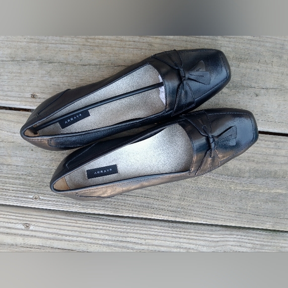 🆕Array Black Genuine Leather Tassel Loafers Women's Size 9 Wide Square Toe Flat - Picture 5 of 11